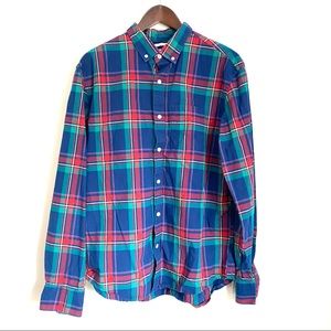 OLD NAVY Mens Large Green Blue Red Plaid Button Up Long Sleeve Casual Shirt S9